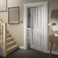 Thruxton White Primed Grained 4 Panel Moulded Door