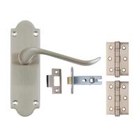 Chrissi Ornate Satin Nickel Lever on Backplate Latch Door Handle Pack