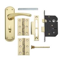 Garda Polished Brass Lever on Backplate Bathroom Door Handle Pack